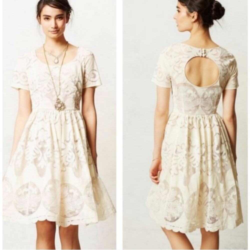 Anthropologie x Tracy Reese Ivorie Back Cut Out Lace Floral Whimsical Dress